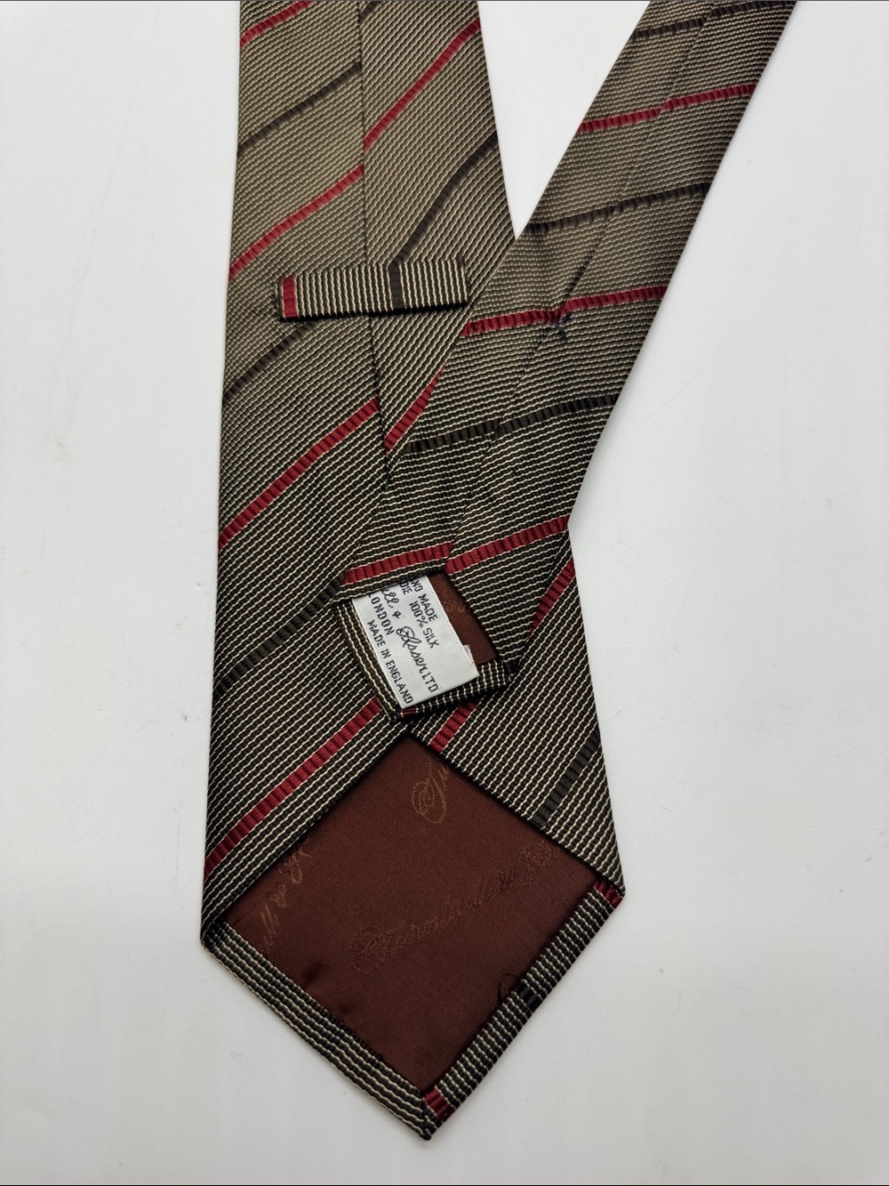 Turnbull & Asser Brown Tie with Red Stripe #0047